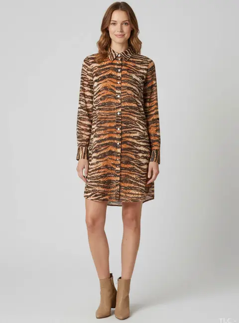 Dolce and Gabbana Beige/Brown Chiffon Long Sleeve Shirt Dress M