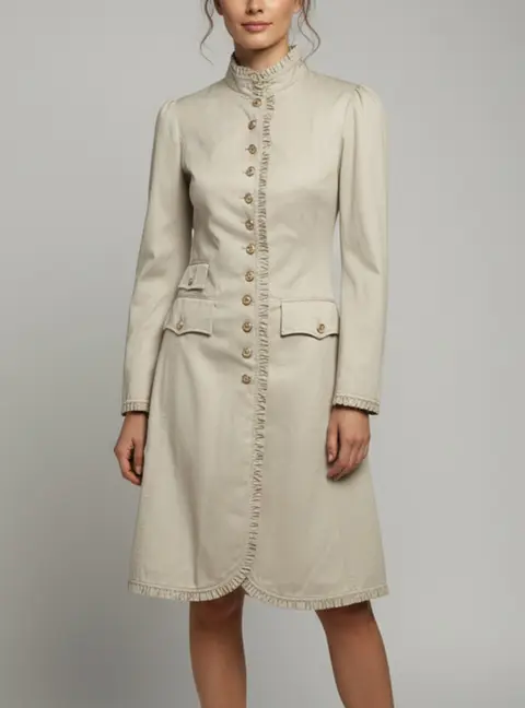 Dolce & Gabbana Beige Gabardine Ruffle Trim Trench Coat S