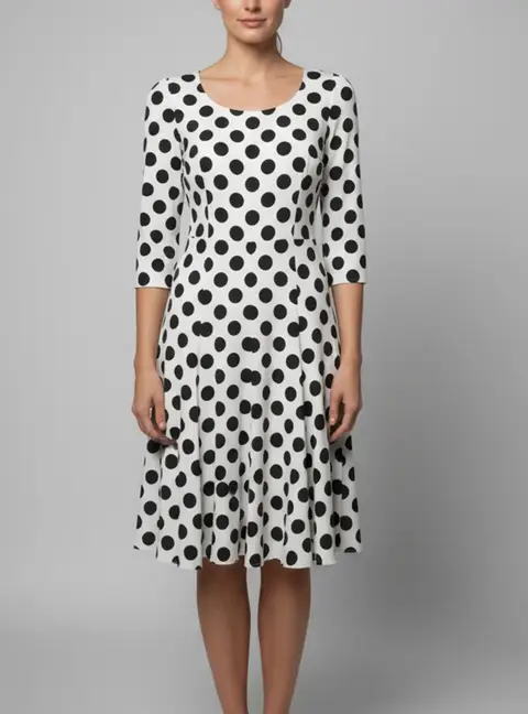 Dolce & Gabbana White Polka Dot Stretch Silk Long Sleeve Dress S