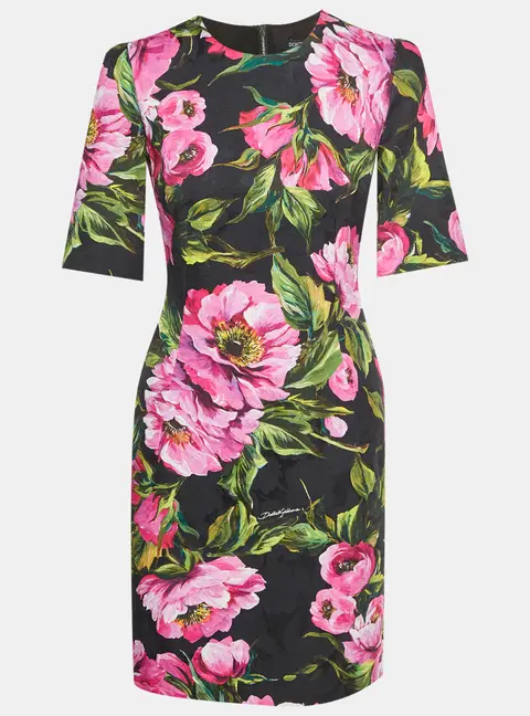 Dolce & Gabbana Black Floral Print Jacquard Mini Dress S