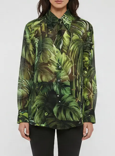 Dolce & Gabbana Green Printed Silk Sheer Shirt L