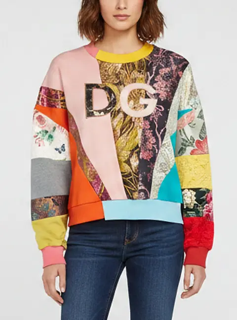 Dolce & Gabbana Multicolor Patchwork Jersey and Jacquard Sweatshirt M