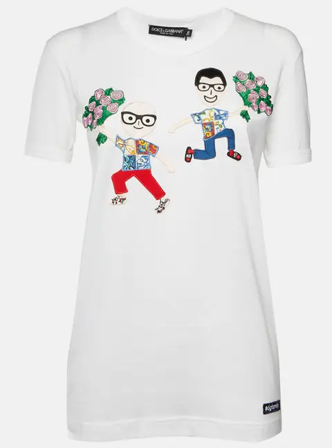 Dolce & Gabbana White Embroidered Cotton Half Sleeve T-Shirt XS