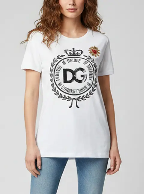 Dolce & Gabbana White Crest Print Crown and Logo Embellished T-Shirt M