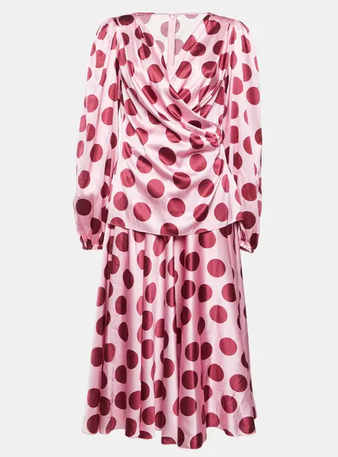Dolce & Gabbana Pink Polka Dot Satin Blouse and Skirt Set M