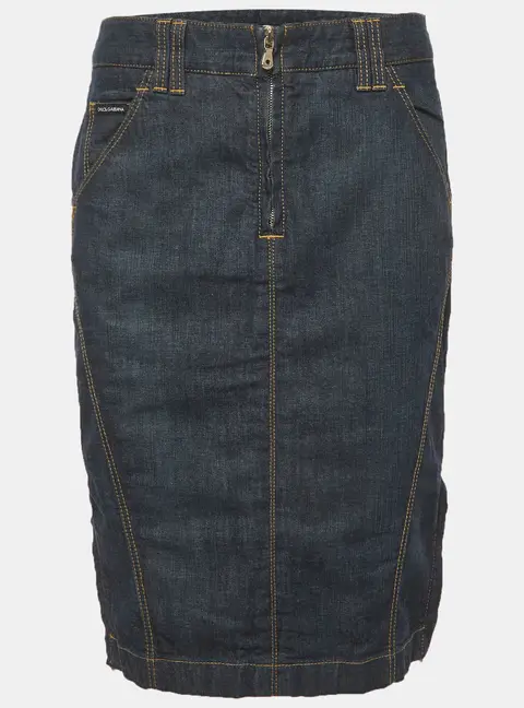 Dolce & Gabbana Blue Logo Detail Denim Pencil Skirt M /Waist 30"