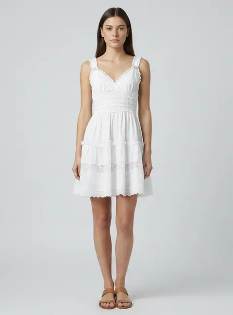 Dolce & Gabbana White Poplin and Lace Tiered Mini Dress M