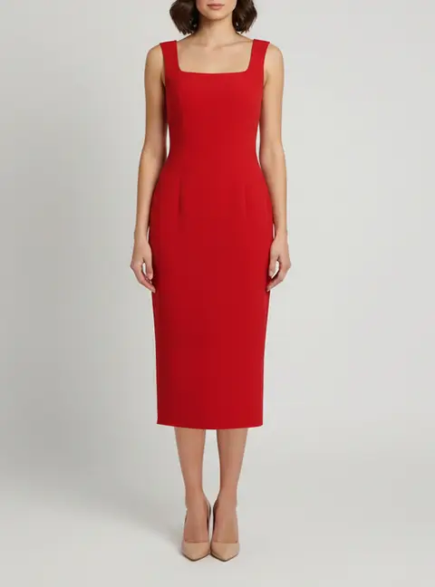 Dolce and Gabbana Red Crepe Sleeveless Midi Dress S