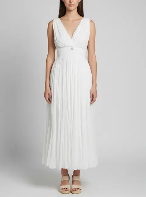 Dolce & Gabbana White Silk Crepe V-Neck Sheer Midi Dress XS