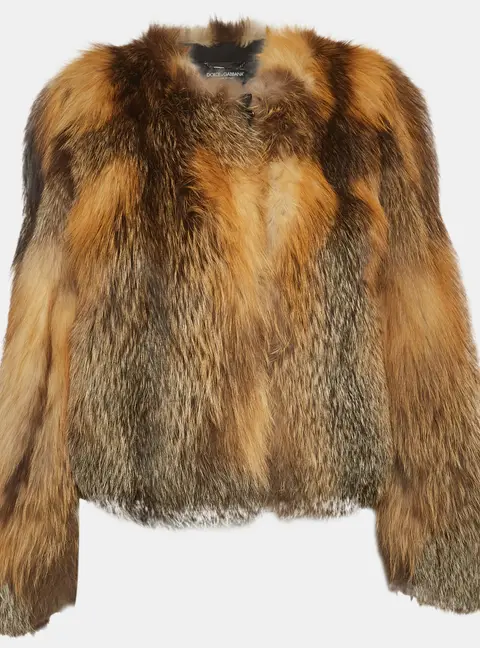 Dolce & Gabbana Brown Fox Fur Cropped Jacket S