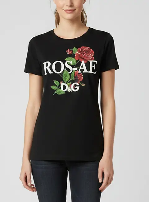 Dolce & Gabbana Black Ros-ae Graphic Jersey Crew Neck T-Shirt S