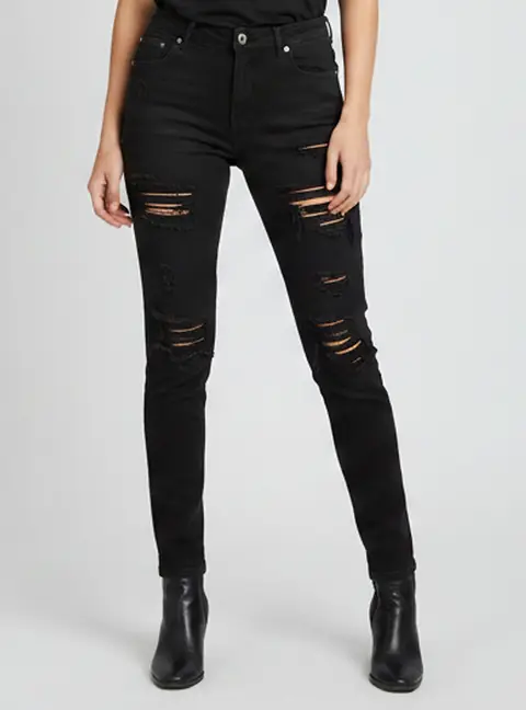 Dolce & Gabbana Black Distressed Denim Slim Fit Jeans L/Waist 32"