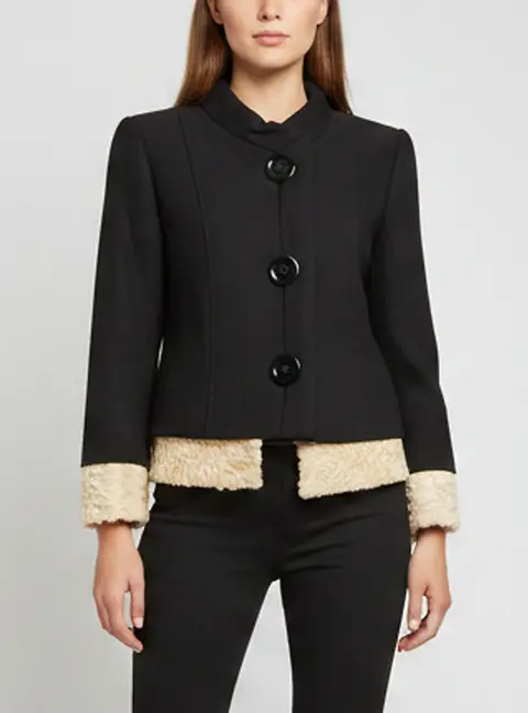 Dolce & Gabbana Black Fur Trim Detail Wool Button Up Jacket S