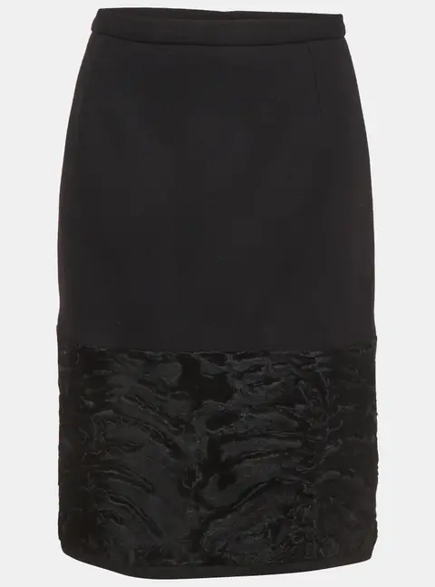 Dolce & Gabbana Vintage Black Wool Blend Fur Trim Skirt M