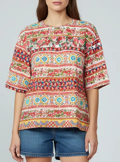 Dolce & Gabbana Multicolor Mambo Print Cotton Short Sleeve Top S