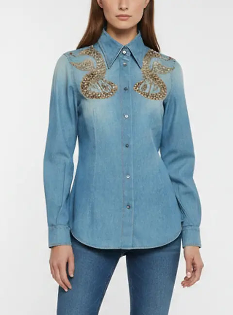 Dolce & Gabbana Blue Denim Embroidered Shirt M
