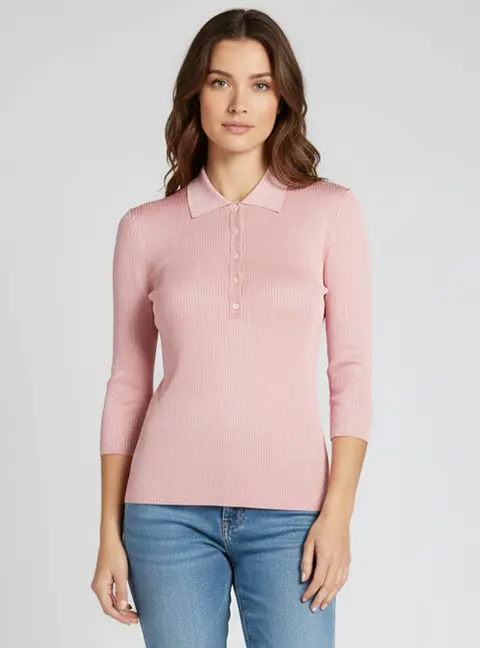 Dolce & Gabbana Pink Lurex Rib Knit Button Up Polo Shirt S