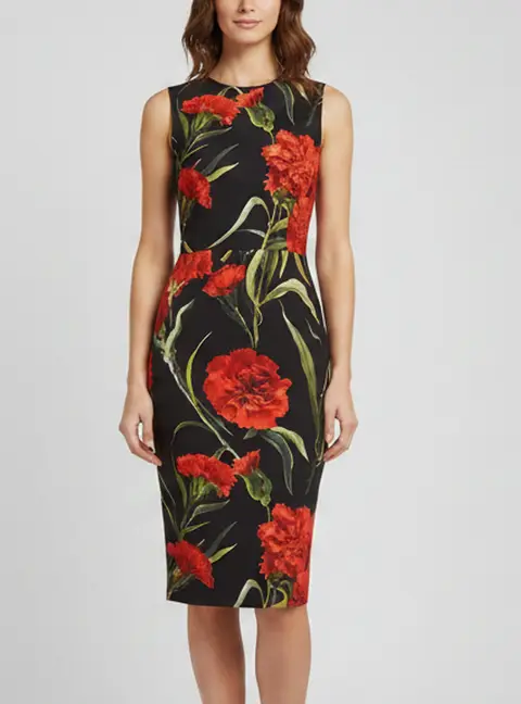 Dolce & Gabbana Black Carnation Print Crepe Pencil Dress S