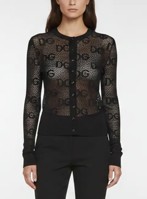 Dolce & Gabbana Black Monogram Knit Sheer Cardigan M