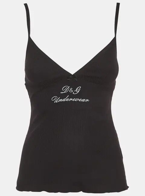 Dolce & Gabbana Underwear Black Logo Print Rib Knit Camisole S