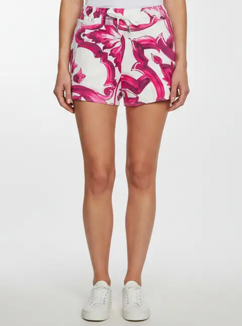 Dolce & Gabbana White/Pink Majolica Print Jersey Shorts XS