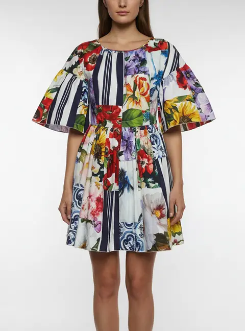 Dolce & Gabbana Multicolour Patchwork Floral Print Poplin Mini Dress L