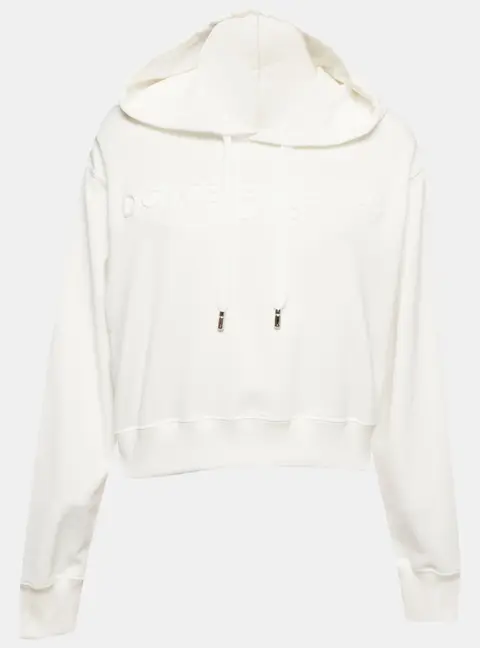 Dolce & Gabbana White Logo Embossed Knit Cropped Sweatshirt XS