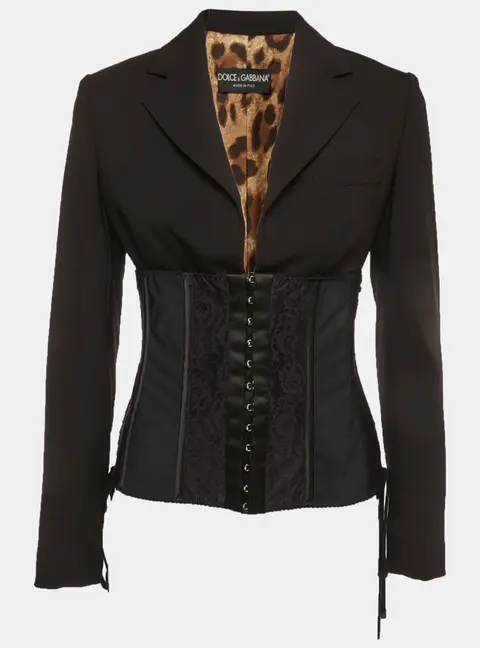 Dolce & Gabbana Black Wool Blend Lace Trim Bustier Jacket M