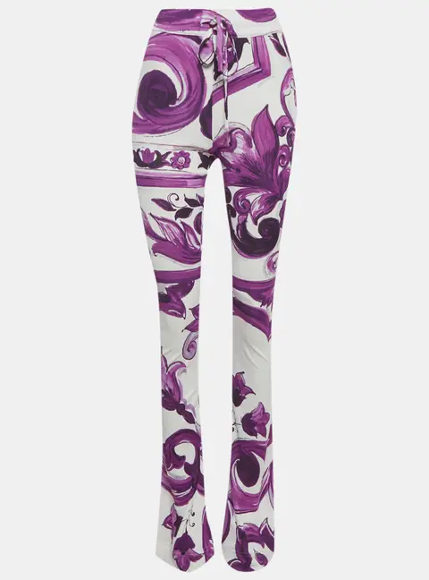 Dolce & Gabbana Purple Majolica Print Jersey Flared Pants S