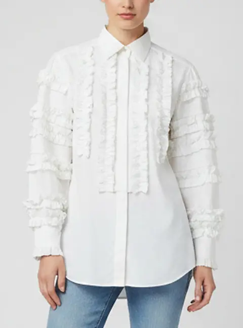 Dolce & Gabbana White Cotton Poplin Ruffled Button-Front Shirt S