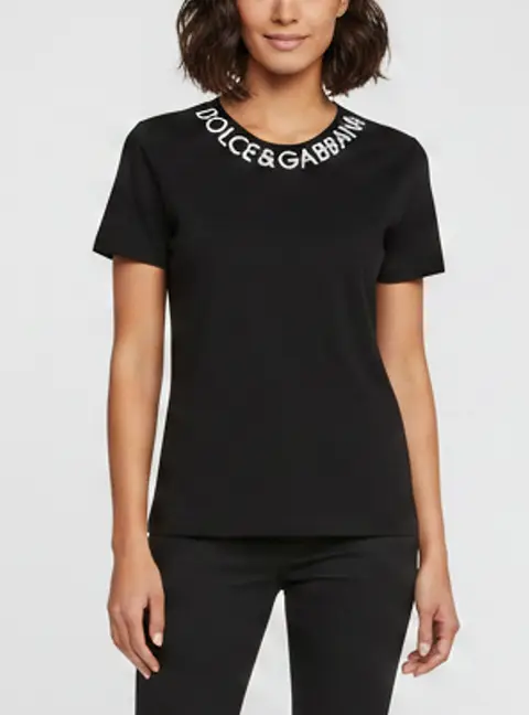 Dolce & Gabbana Black Stretch Cotton Logo Embroidery Crewneck T-Shirt S