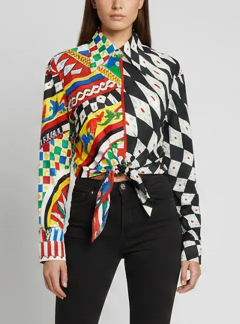 Dolce & Gabbana Multicolor Carretto Print Poplin Knotted Shirt L