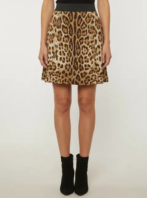 Dolce & Gabbana Brown Leopard Print Jacquard Mini Skirt M
