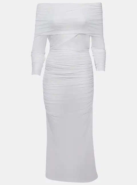 Dolce & Gabbana x Kim White Tulle Ruched Off Shoulder Midi Dress M