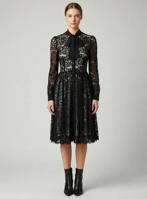 Dolce & Gabbana Black Lace Button Down Midi Dress S
