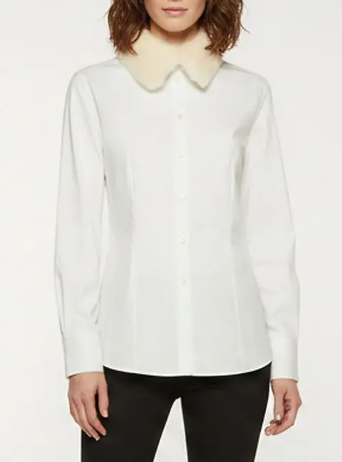 Dolce & Gabbana White Poplin and Fur Trim Button Up Shirt M