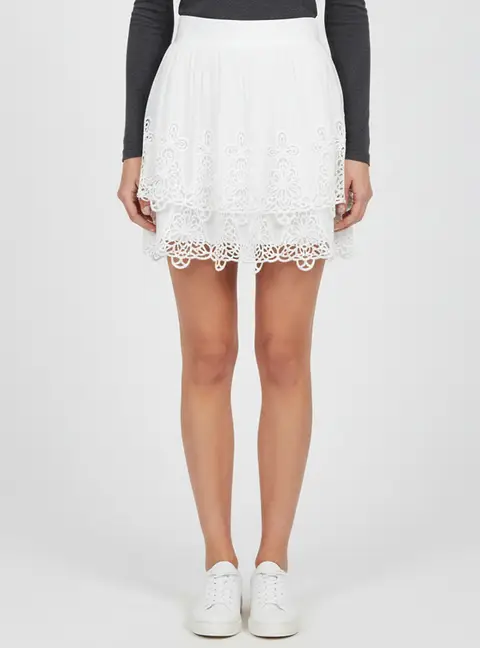 Dolce & Gabbana White Cotton Guipure Lace Tiered Mini Skirt S