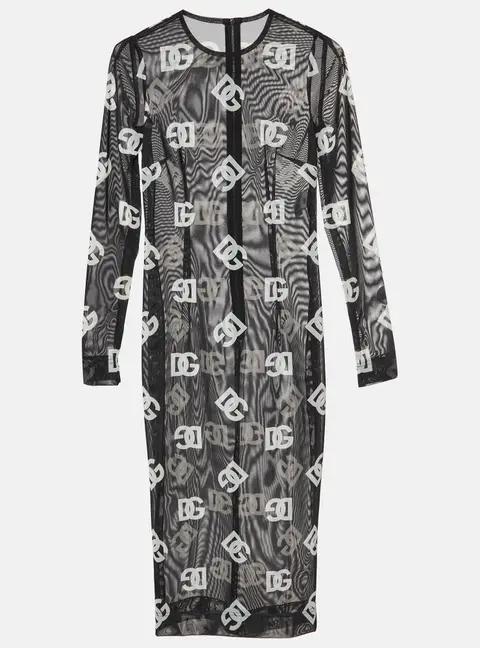Dolce & Gabbana Black/White Logo Print Mesh Midi Dress S