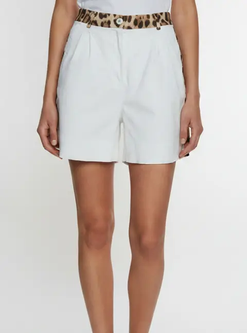 Dolce & Gabbana White Leopard Print Trim Cotton Shorts S