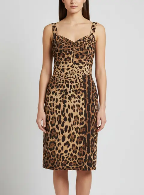 Dolce & Gabbana Brown Leopard Print Silk Blend Bustier Dress S