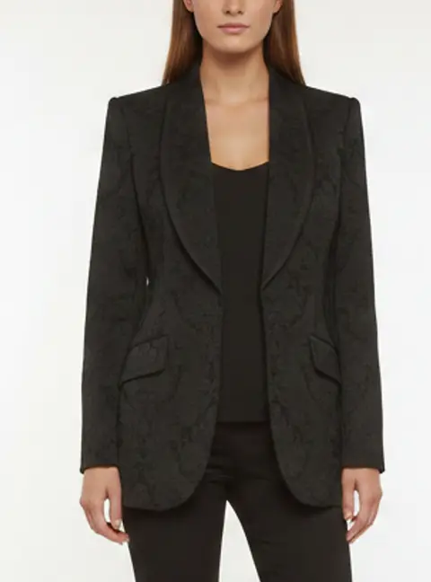Dolce & Gabbana Black Floral Jacquard Shawl Lapel Blazer XL