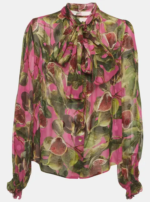 Dolce & Gabbana Purple Fig Print Chiffon Long Sleeve Blouse S