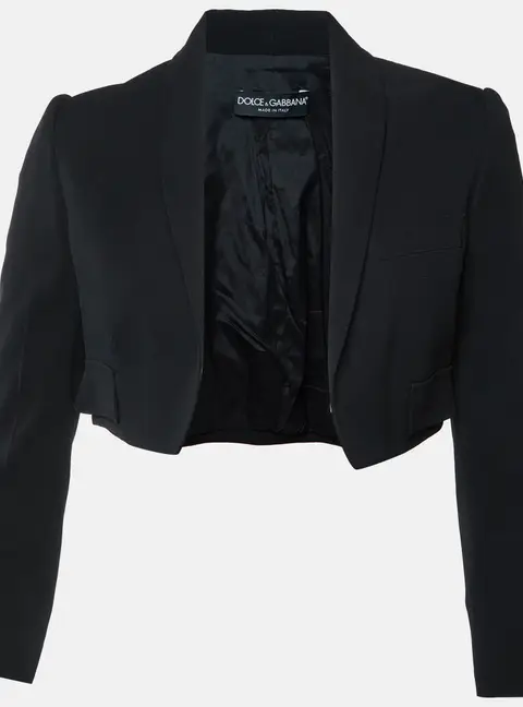 Dolce & Gabbana Black Crepe Open Front Cropped Blazer S
