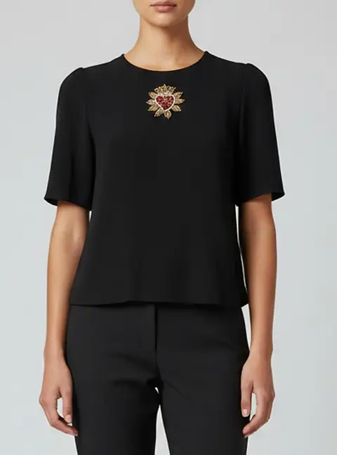 Dolce & Gabbana Black Crepe Embroidered Top S