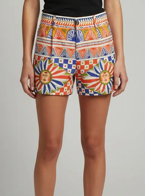 Dolce & Gabbana Multicolor Carreto Print Cotton Regular Shorts M