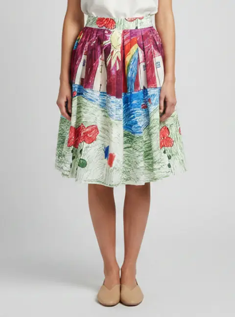 Dolce & Gabbana Multicolor Landscape Drawing Print Poplin Skirt M