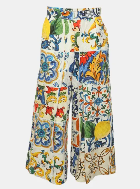 Dolce & Gabbana Multicolor Majolica Print Cotton Cropped Trousers S