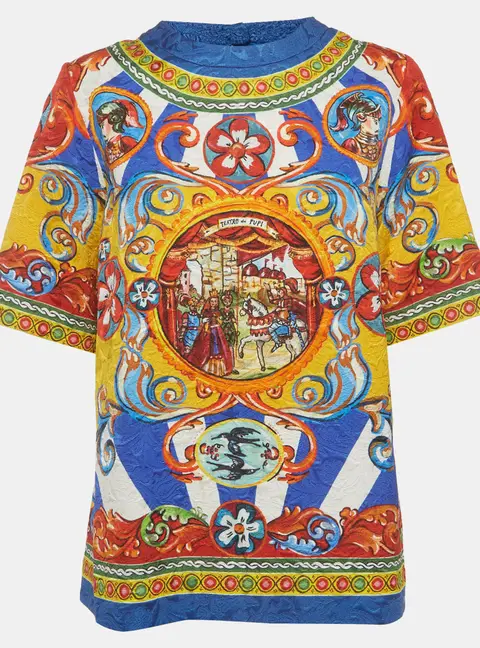 Dolce & Gabbana Multicolor Teatro Dei Pupi Carretto Print Jacquard Crewneck T-Shirt L