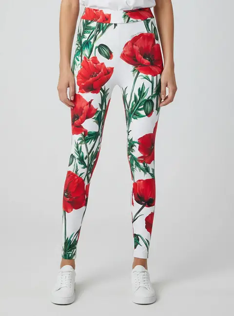Dolce & Gabbana White/Red Floral Printed Jersey Leggings S/M