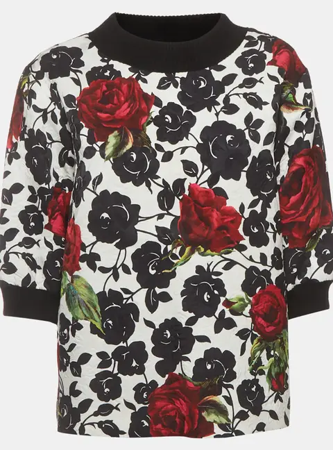 Dolce & Gabbana White Floral Print Jacquard Crewneck Top M